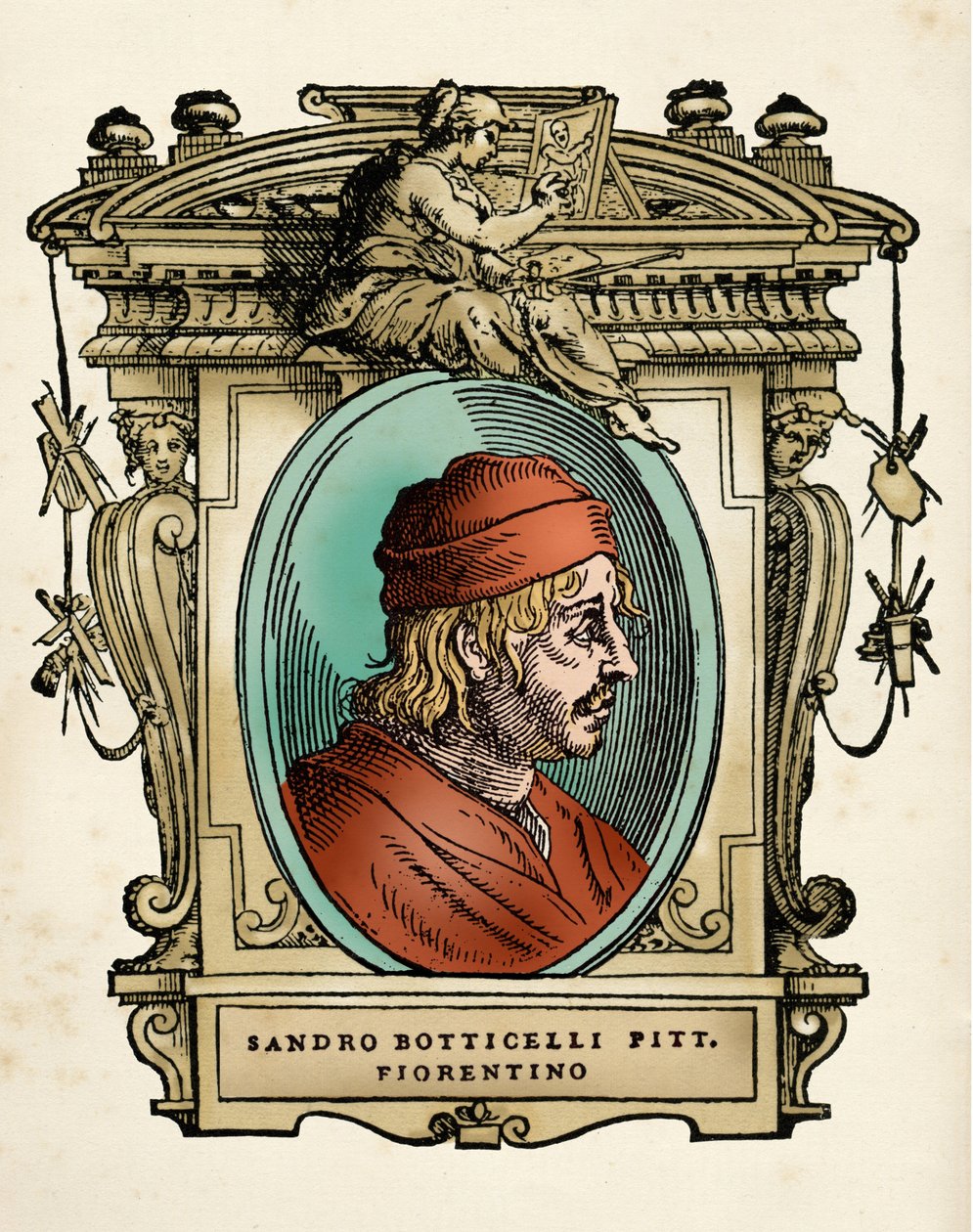 Portret malarza Sandro Botticellego (1445-1510) (Alessandro di Mariano di Vanni Filipepi) Rycina z „Vite najwybitniejszych rzeźbiarzy i architektów” Giorgio Vasariego autorstwa Giorgio Vasari