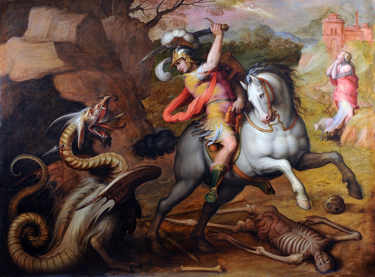 Święty Jerzy i smok (św. Jerzy i smok) - Obraz Giorgio Vasari (1511-1574), olej na płótnie, ok. 1560 r. - Sztuka włoska autorstwa Giorgio Vasari