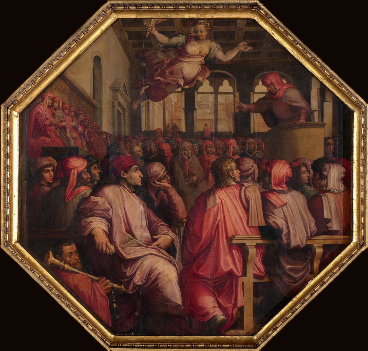 Przemówienie Antonio Giacominiego na wojnę z Pizą w Sala dei Duecento, 1563-1565 autorstwa Giorgio Vasari