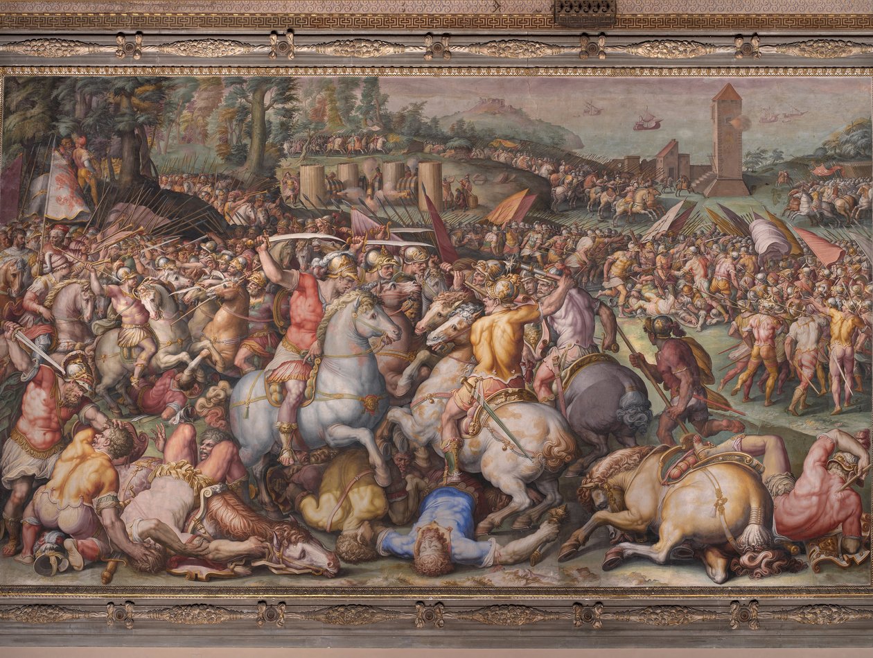 Klęska Pisanów na wieży San Vincenzo, z Salone dei Cinquecento, 1569 autorstwa Giorgio Vasari