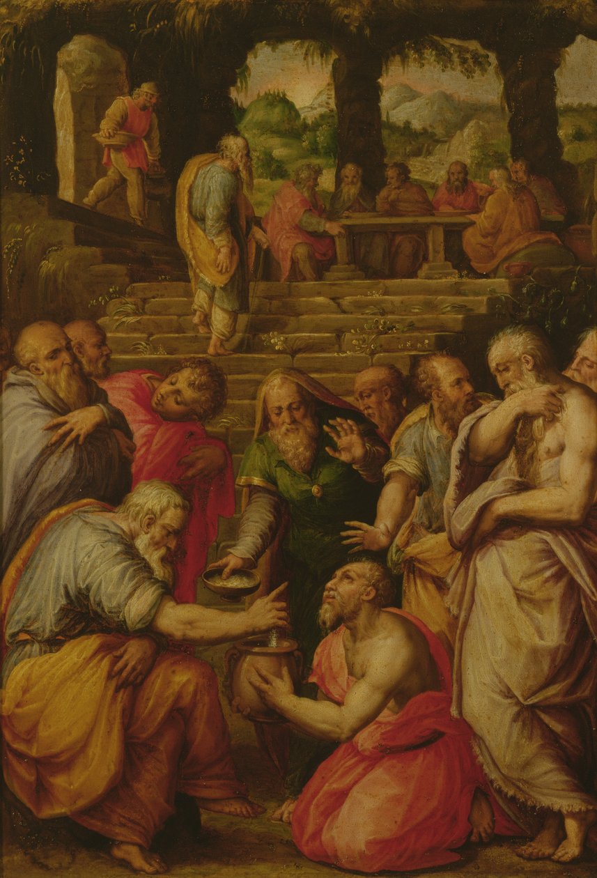 Cuda proroka Elizeusza (olej na desce) autorstwa Giorgio Vasari