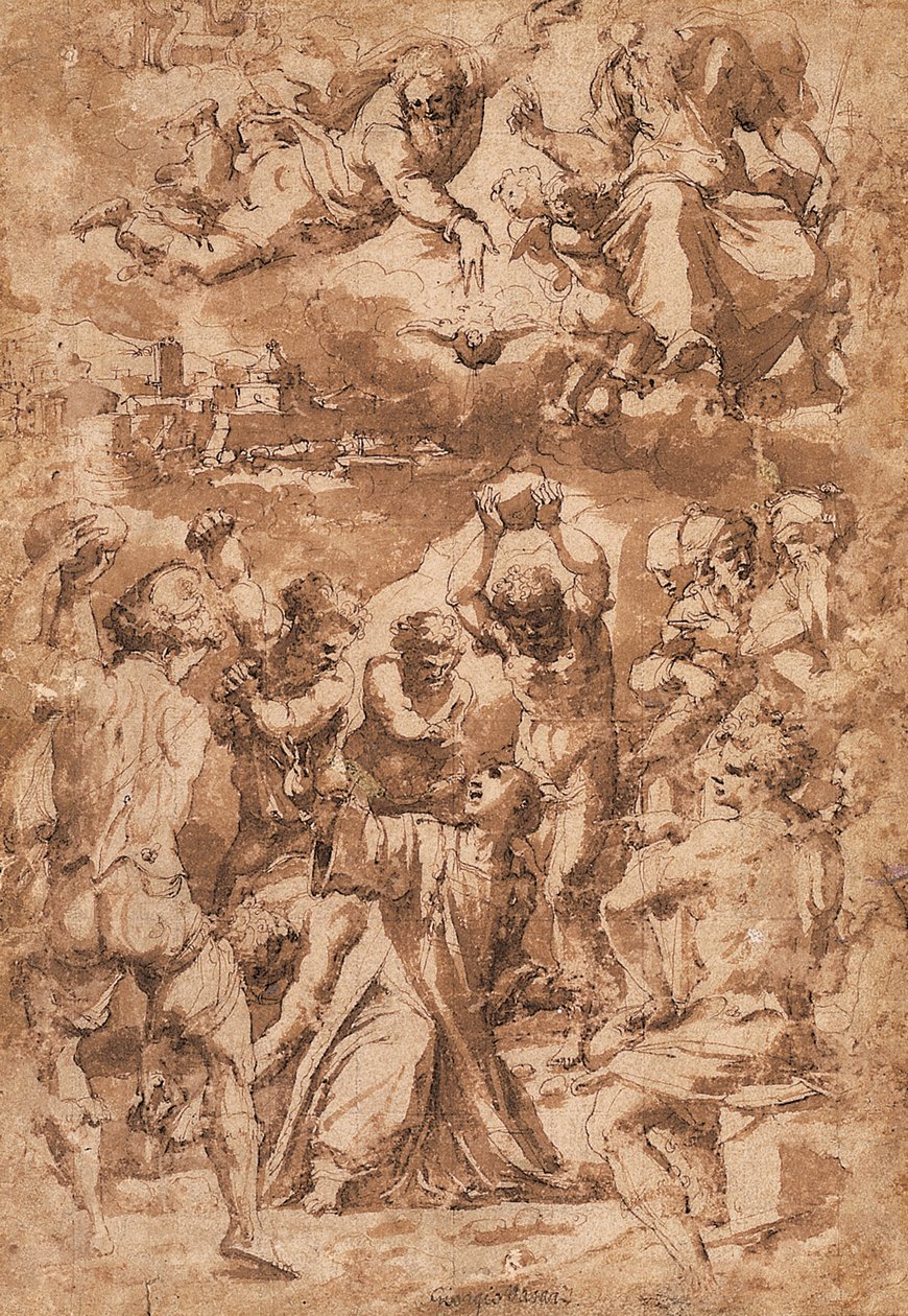 Ukamienowanie św. Szczepana z Trójcą powyżej autorstwa Giorgio Vasari