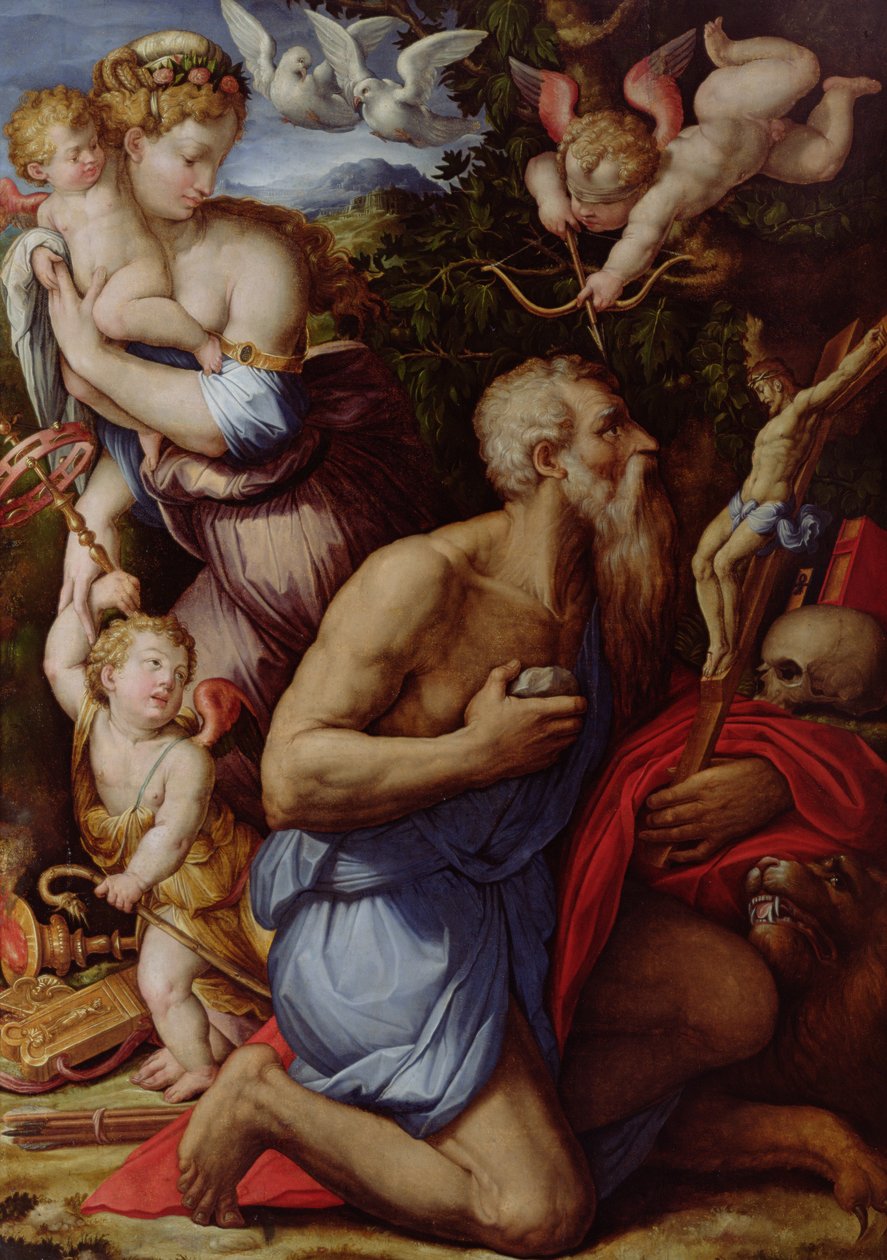 Kuszenie św. Hieronima (olej na desce) autorstwa Giorgio Vasari