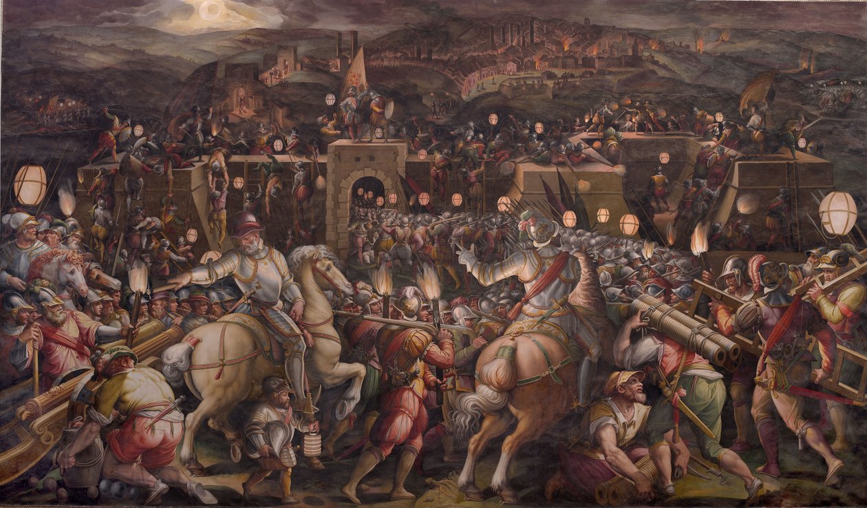 Szturm na twierdzę w pobliżu Porta Camollia w Sienie, 1570 autorstwa Giorgio Vasari