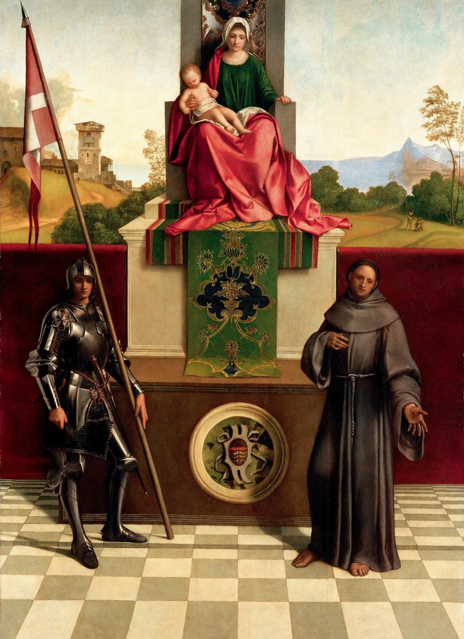 Madonna z Dzieciątkiem między świętymi Franciszkiem a Nikazjuszem Castelfranco Madonna, ok. 1503-1504. autorstwa Giorgione da Castelfranco