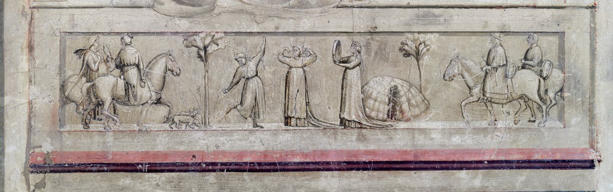 Alegoria Sprawiedliwości, fragment fryzu, ok.1305, fragment fresku z 102748 autorstwa Giotto di Bondone