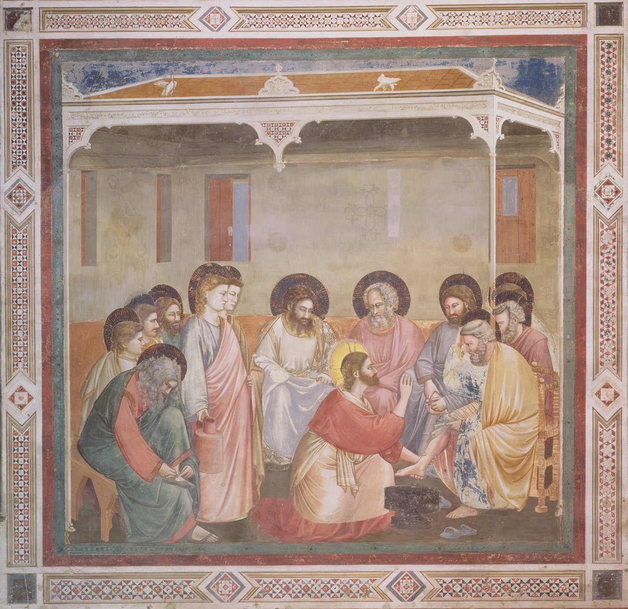 Chrystus umywający nogi uczniom, ok. 1305 (przed renowacją) (zob. też 192698) autorstwa Giotto di Bondone