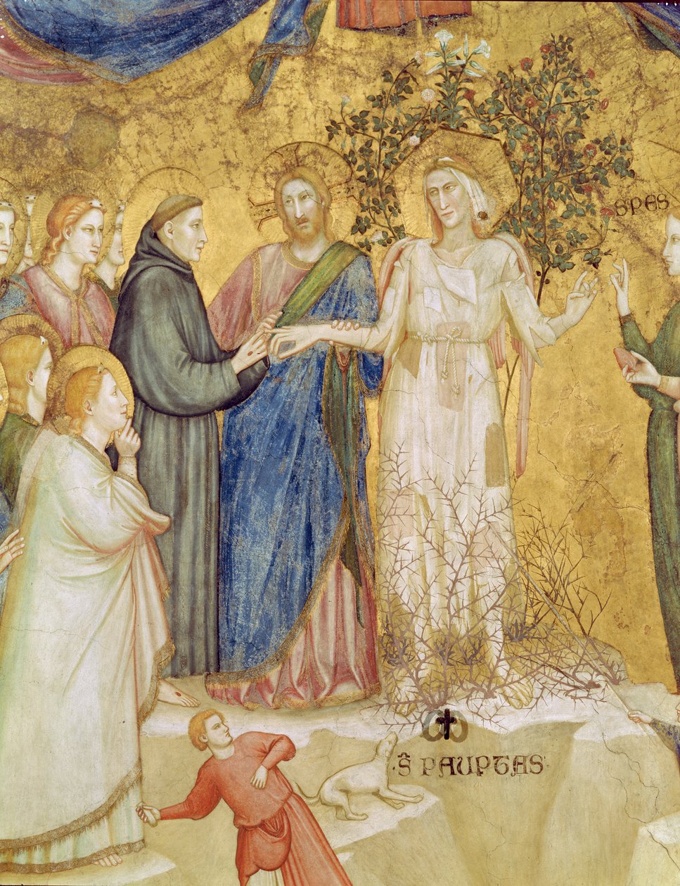 Chrystus błogosławi mistyczne zaślubiny św. Franciszka z ubóstwem, 1330 r. autorstwa Giotto di Bondone