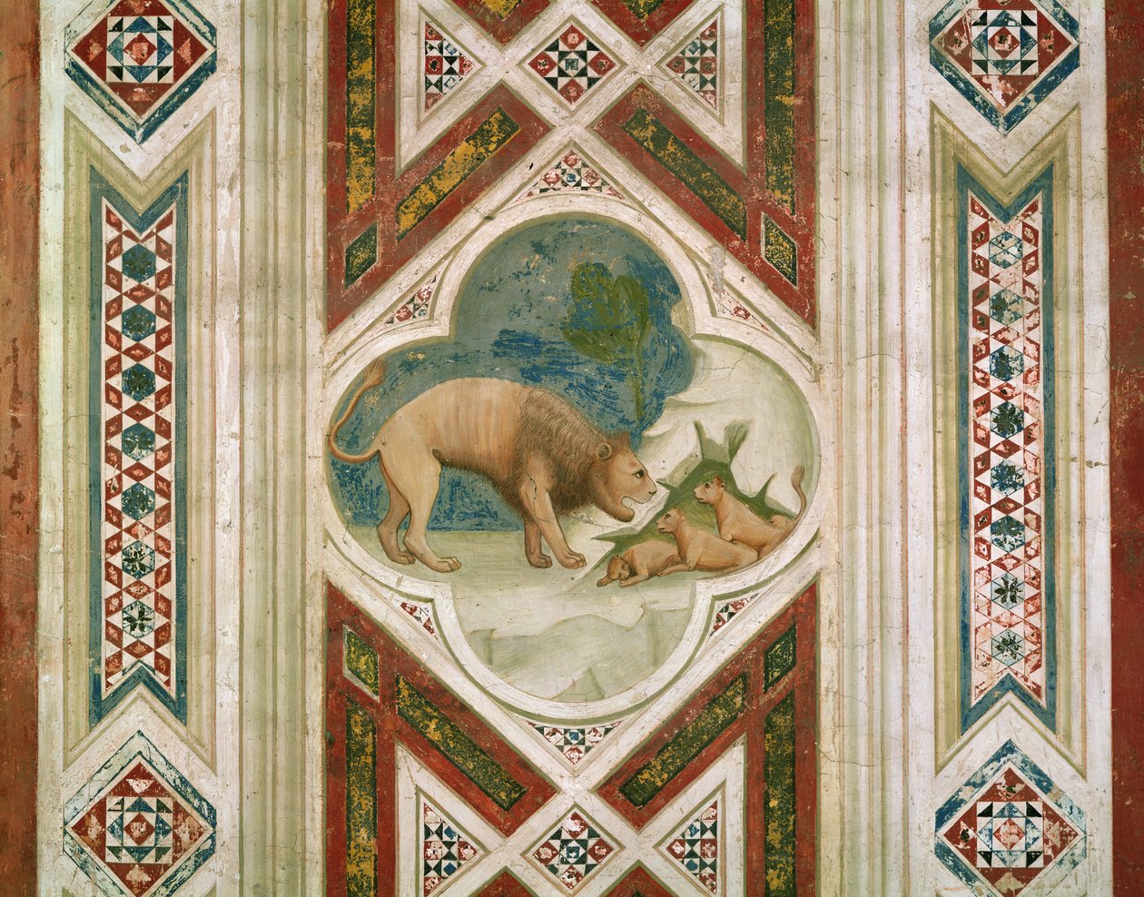 Lew ze swoimi młodymi, ok.1305 autorstwa Giotto di Bondone