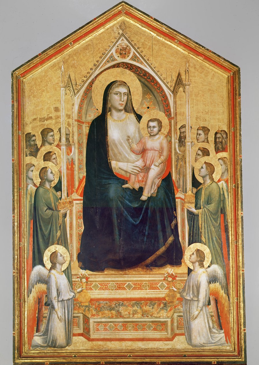 Madonna z Dzieciątkiem na tronie, 1380 (PRE-restauracja) (tempera na panelu) (patrz także 63334) autorstwa Giotto di Bondone