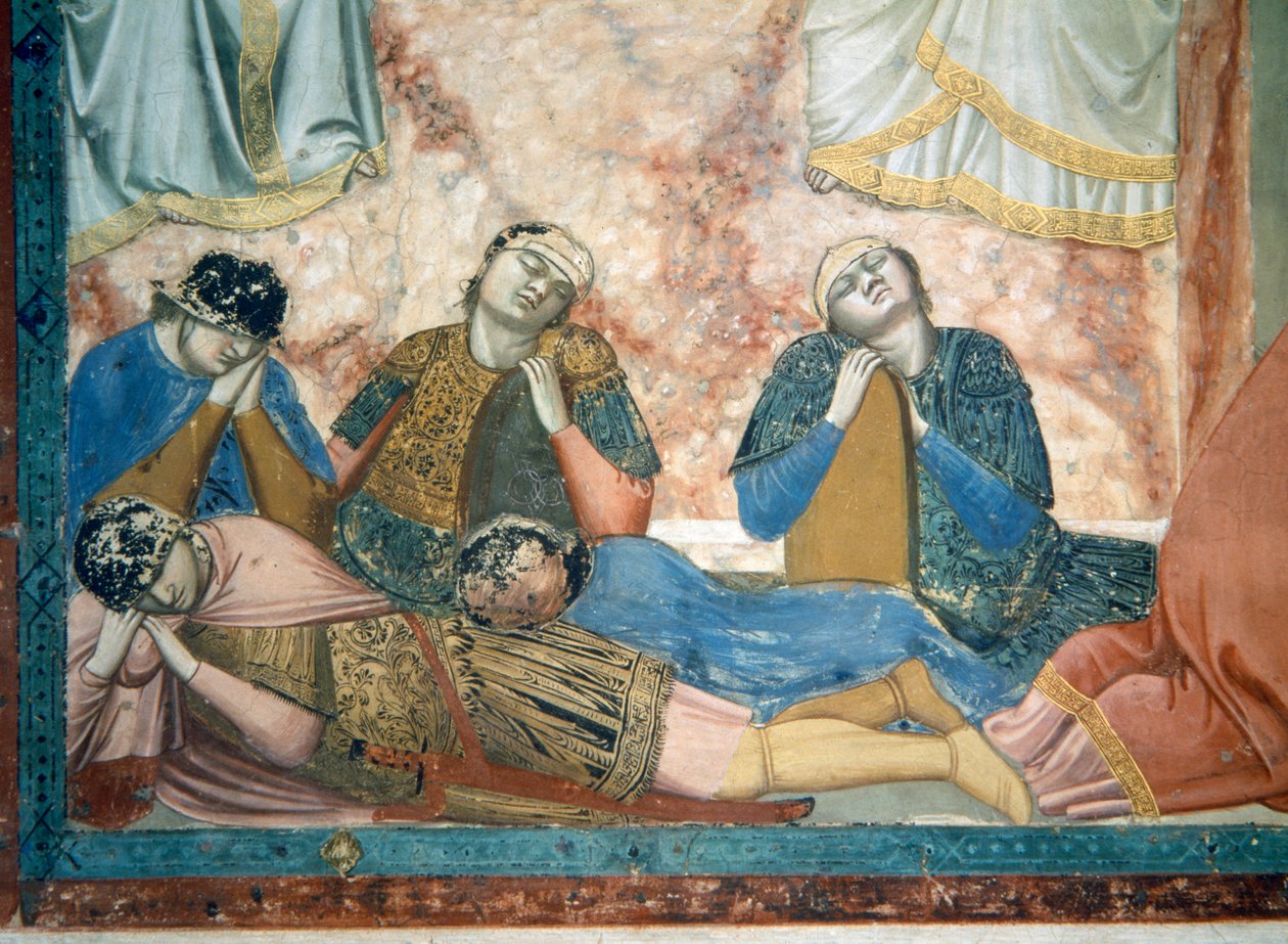 Noli Me Tangere, fragment śpiących żołnierzy, ok. 1305 fragment fresku z 102746 autorstwa Giotto di Bondone