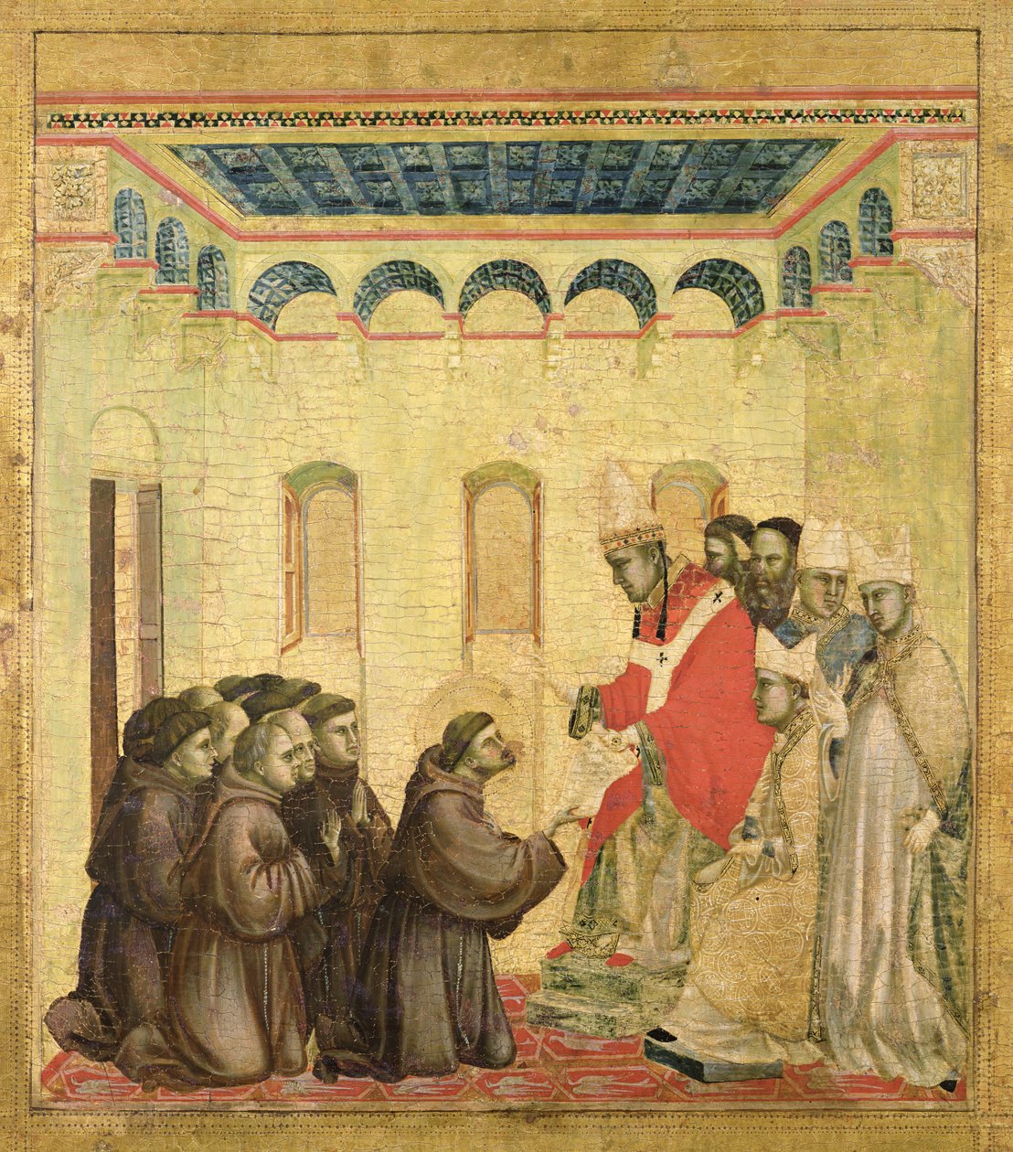 Papież Innocenty III (1160-1216) Zatwierdzający Regułę, z panelu predella od Św. Franciszka Przyjmujący stygmaty, ok. 1295-1300 (tempera na panelu) autorstwa Giotto di Bondone