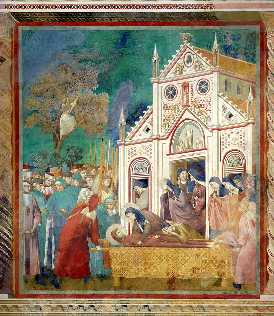 Św. Klara obejmuje ciało św. Franciszka w klasztorze San Damiano, 1297-99 autorstwa Giotto di Bondone