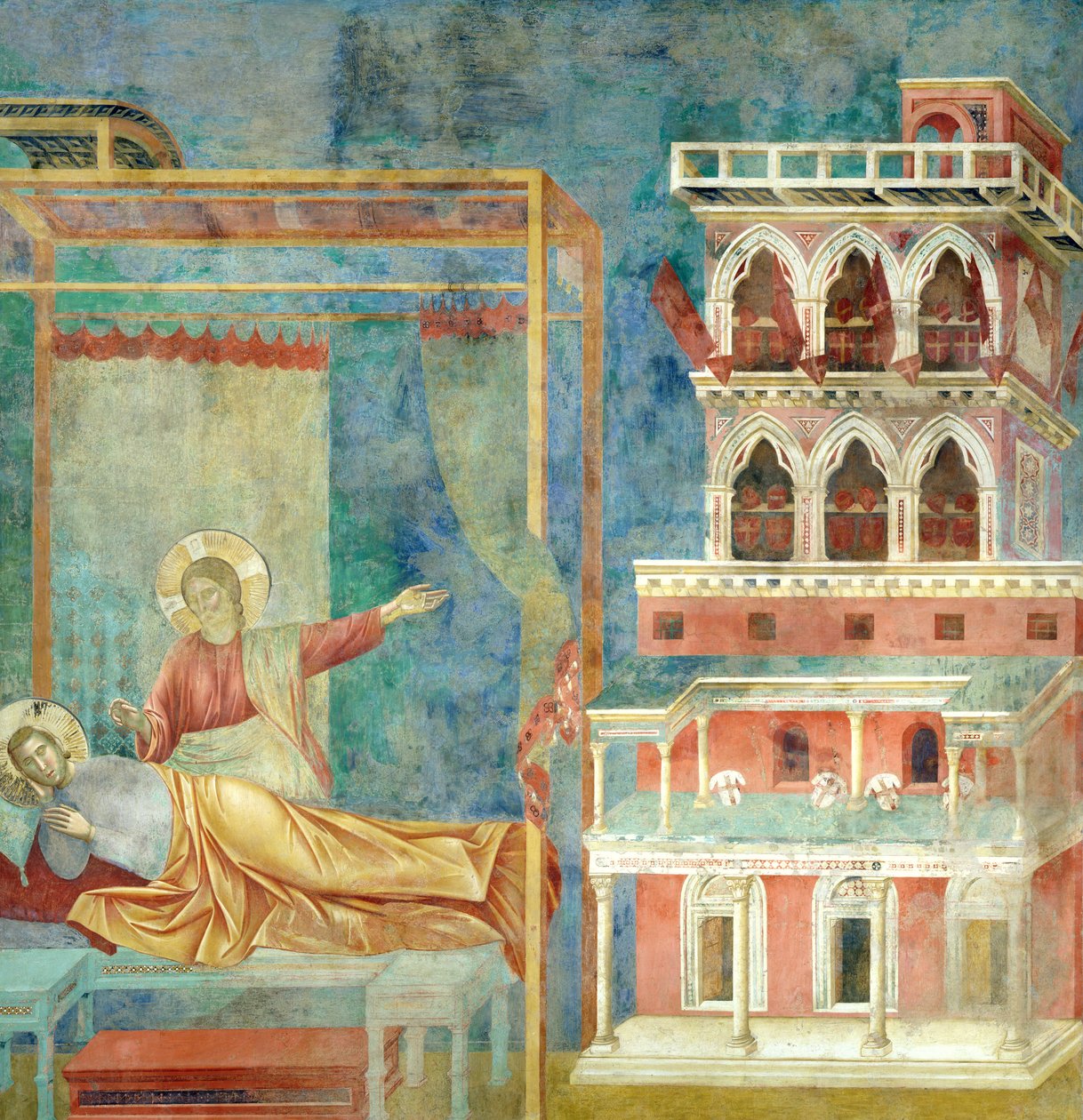 Św. Franciszek sny o pałacu pełnym broni, 1297-99 autorstwa Giotto di Bondone