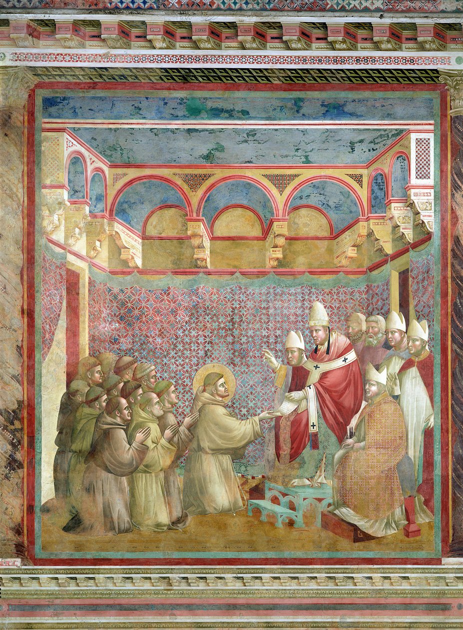 Šv. Pranciškus 1210 m. gavo popiežiaus Inocento III (1160–1216) pritarimą savo „Regula Prima“, 1297–1299 m. autorstwa Giotto di Bondone