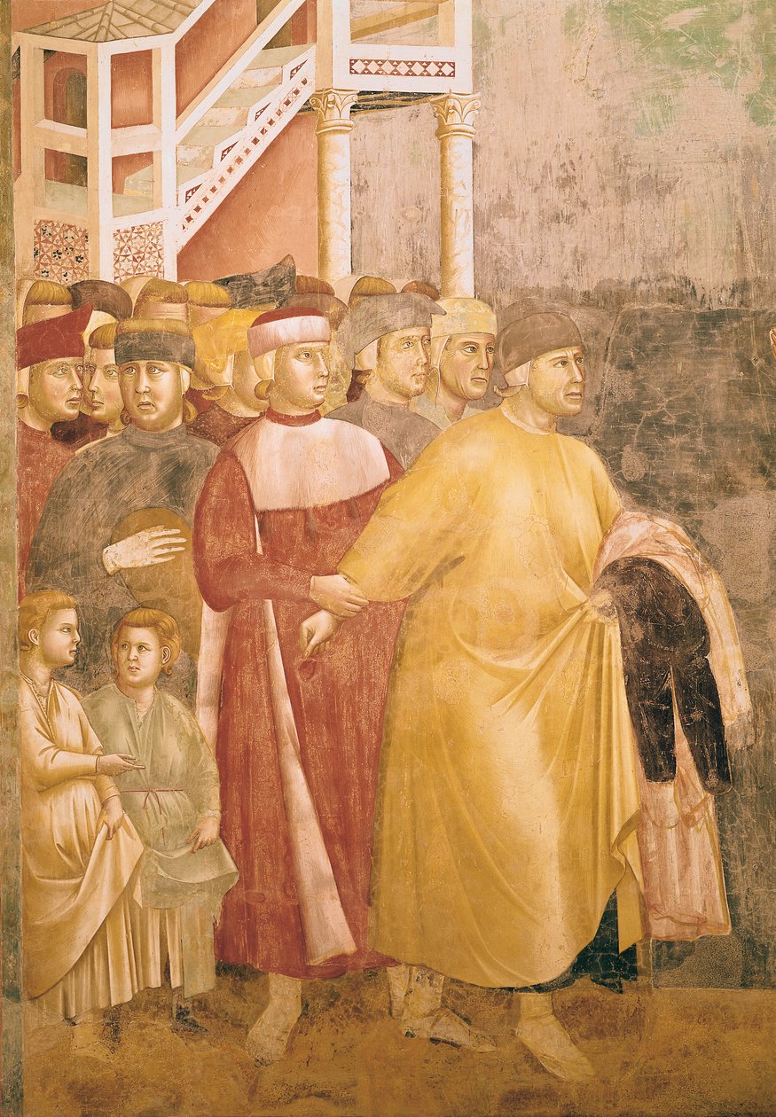 Św. Franciszek wyrzeka się wszystkich dóbr doczesnych, fragment Pietro di Bernardone, 1297-99 autorstwa Giotto di Bondone