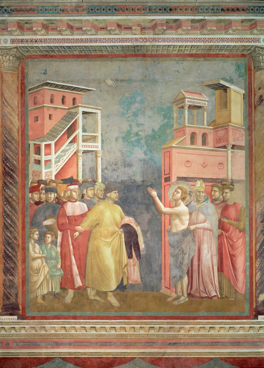 Św. Franciszek wyrzeka się dóbr ojca i ziemskiego bogactwa, 1297-99 autorstwa Giotto di Bondone