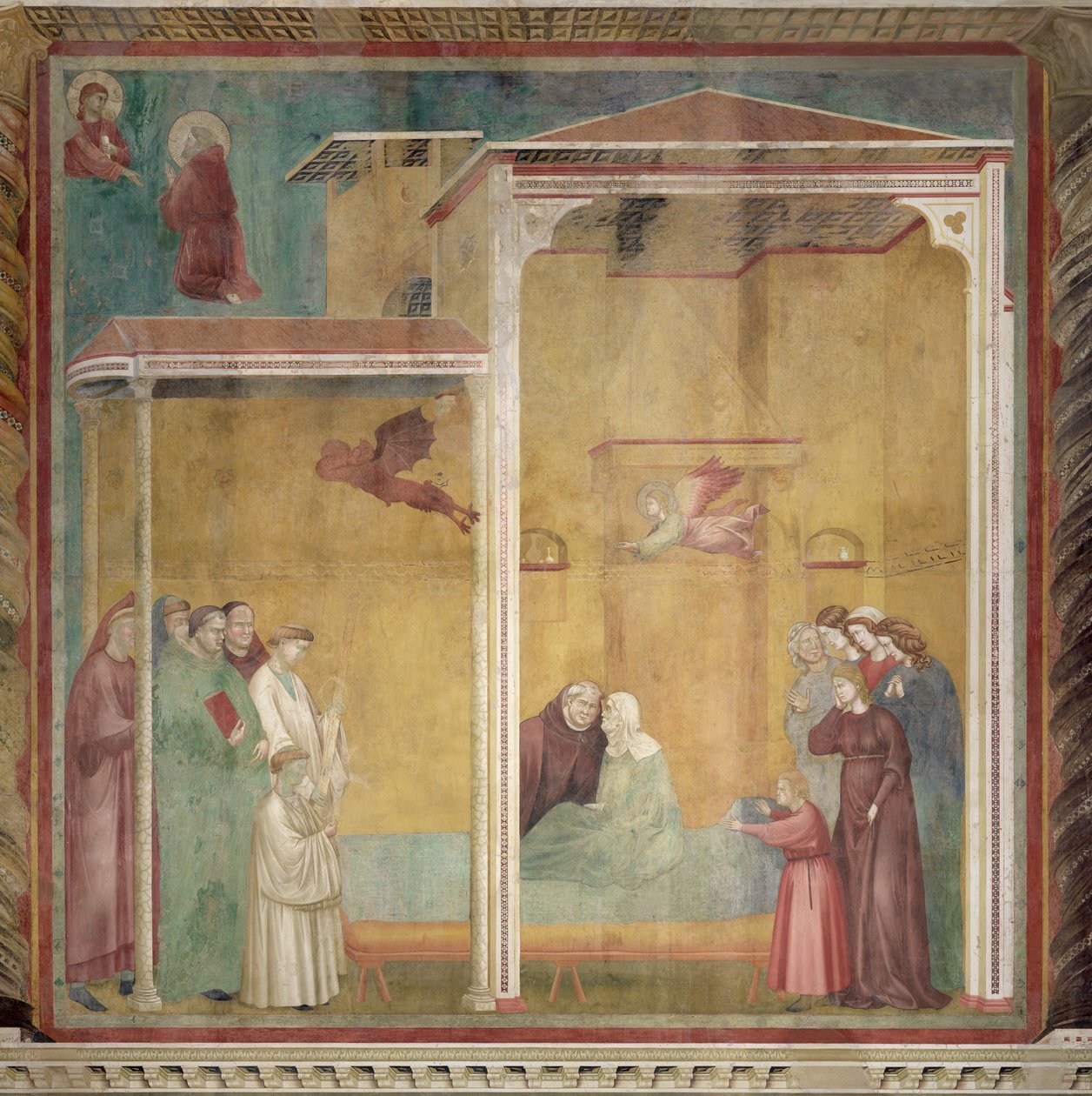 Święty Franciszek ożywia kobietę pozbawioną życia, aby ułatwić jej spowiedź, 1297-99 autorstwa Giotto di Bondone