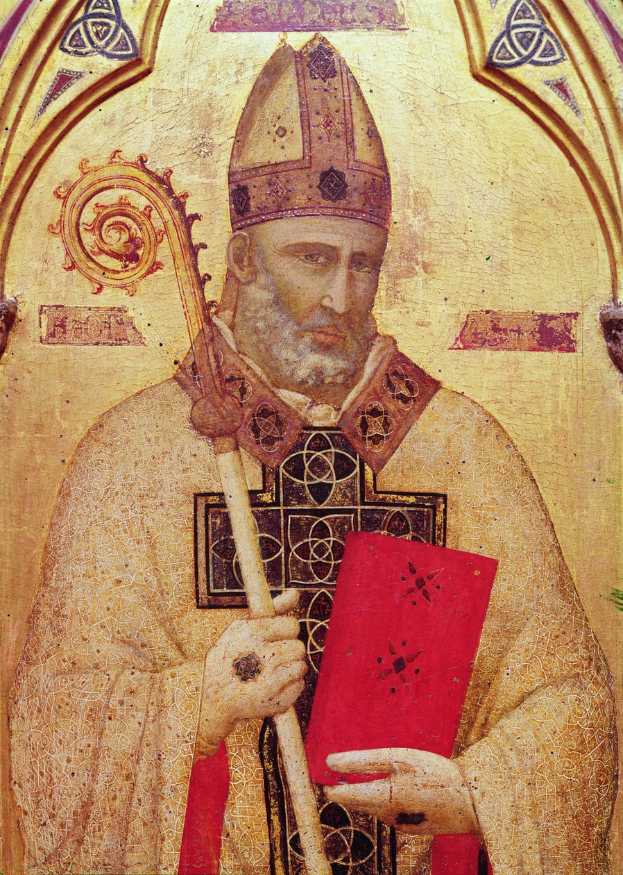 Św. Mikołaj, skrajny lewy panel Ołtarza Badia, ok. 1301 (tempera na desce) (detal z 50341) autorstwa Giotto di Bondone