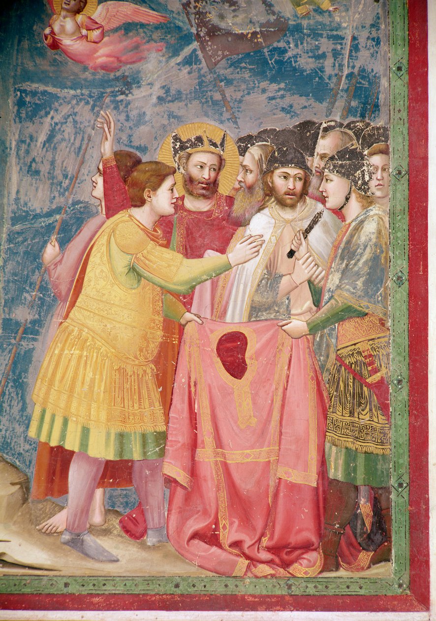 Ukrzyżowanie, fragment żołnierzy trzymających tunikę Chrystusa, c.1303-05 autorstwa Giotto di Bondone