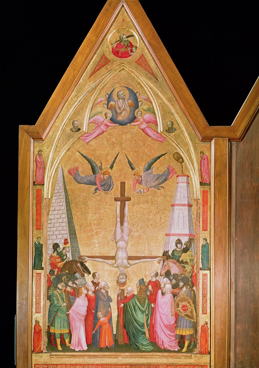 Šv. Petro nukryžiavimas, kairysis skydelis iš Stefaneschi triptiko, apie 1320 m. (tempera skydelyje)poli autorstwa Giotto di Bondone
