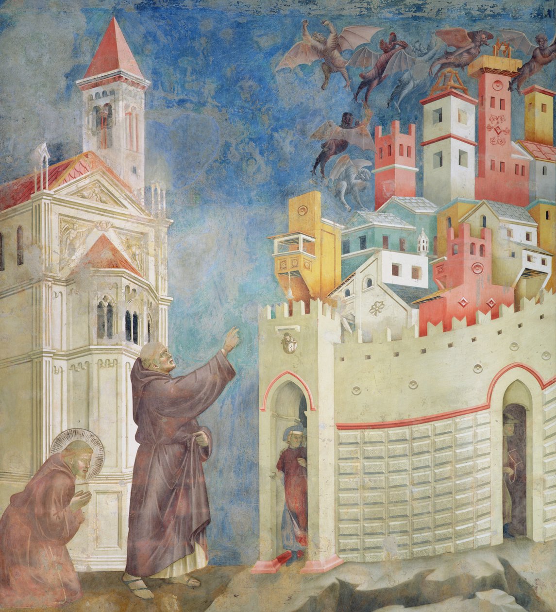 Wypędzenie diabłów z Arezzo, 1297-99 autorstwa Giotto di Bondone