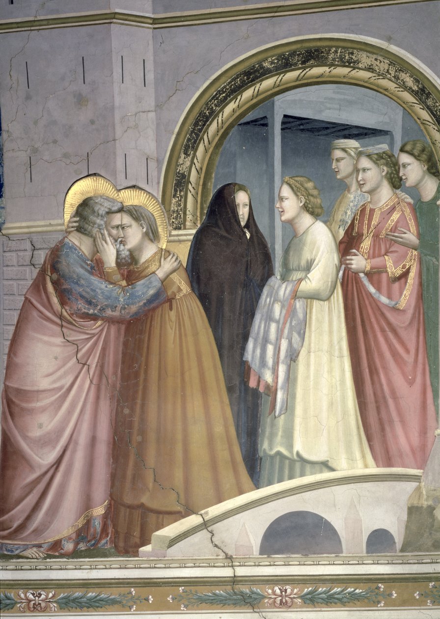 Spotkanie przy Złotej Bramie, fragment obejmujący Joachima i św. Annę, ok. 1305 fragment fresku z 65216 autorstwa Giotto di Bondone