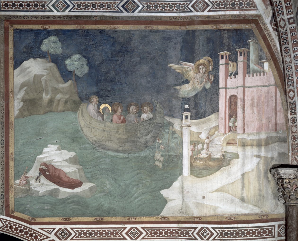 Cudowne przybycie Łazarza i jego sióstr do Marsylii, 1320 autorstwa Giotto di Bondone