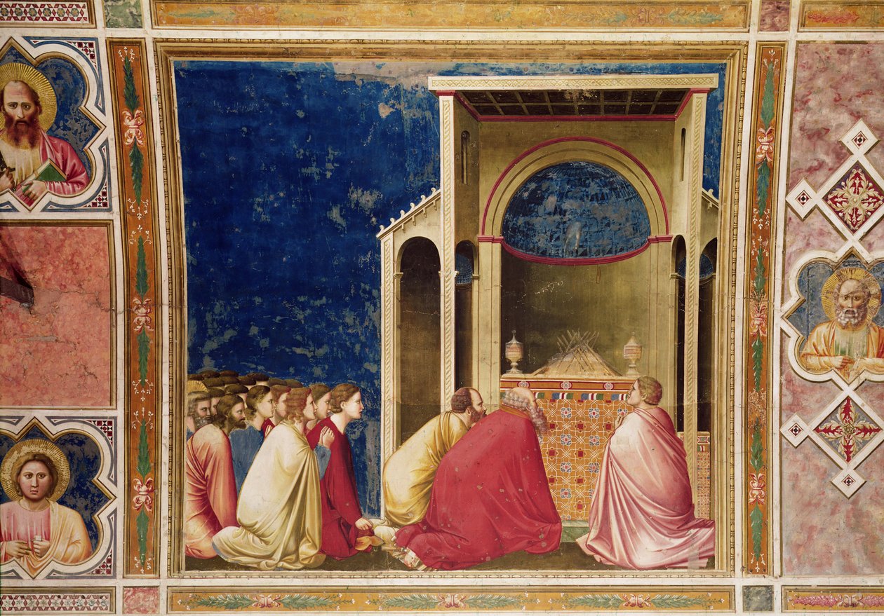 Zalotnicy Dziewicy modlący się przed prętami w świątyni, c.1303-05 autorstwa Giotto di Bondone
