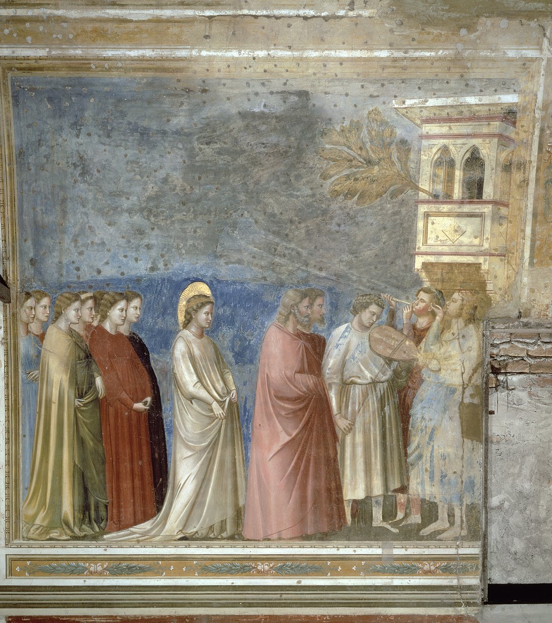 Procesja ślubna Dziewicy, c.1305 (przed renowacją) autorstwa Giotto di Bondone