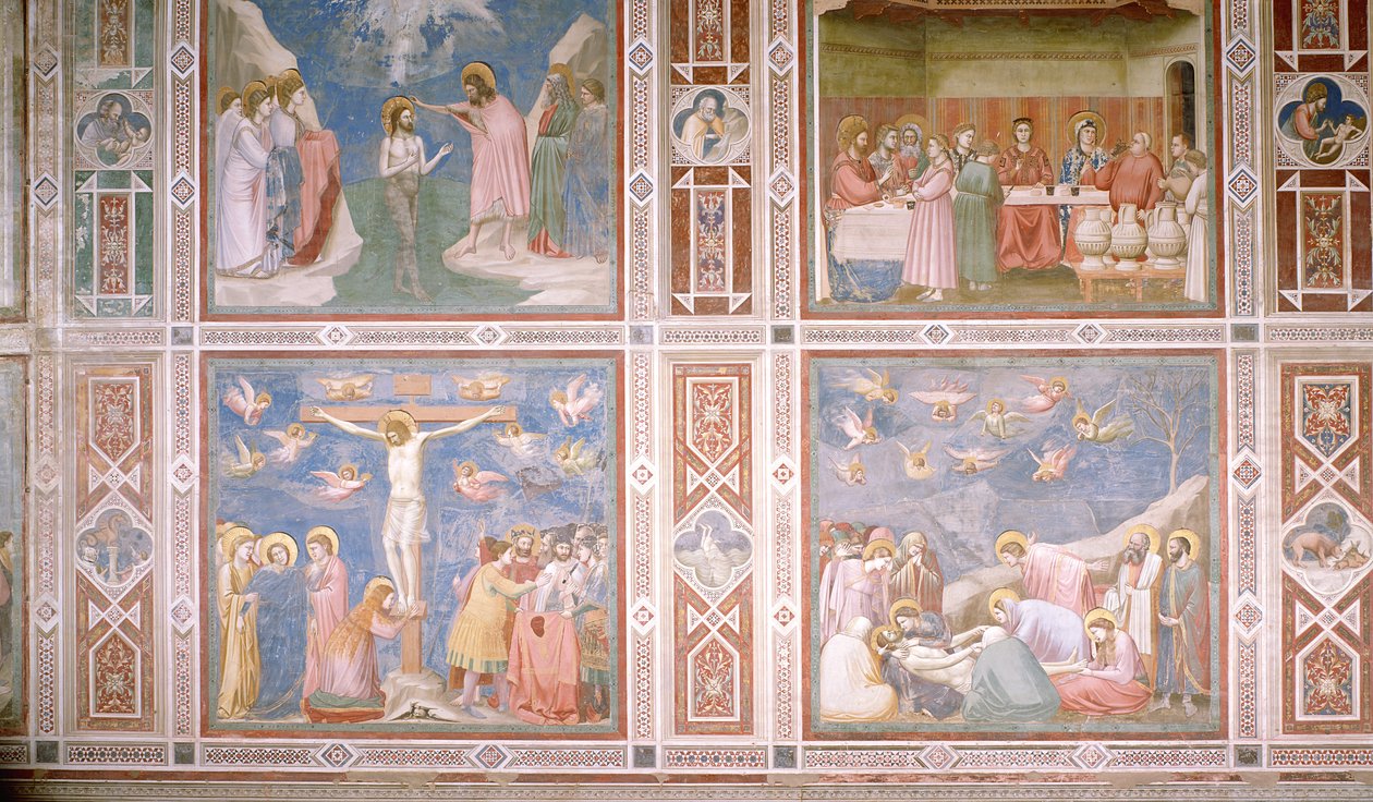 Widok rejestru dolnego i środkowego ściany północnej, ok.1305 (szczegół) autorstwa Giotto di Bondone