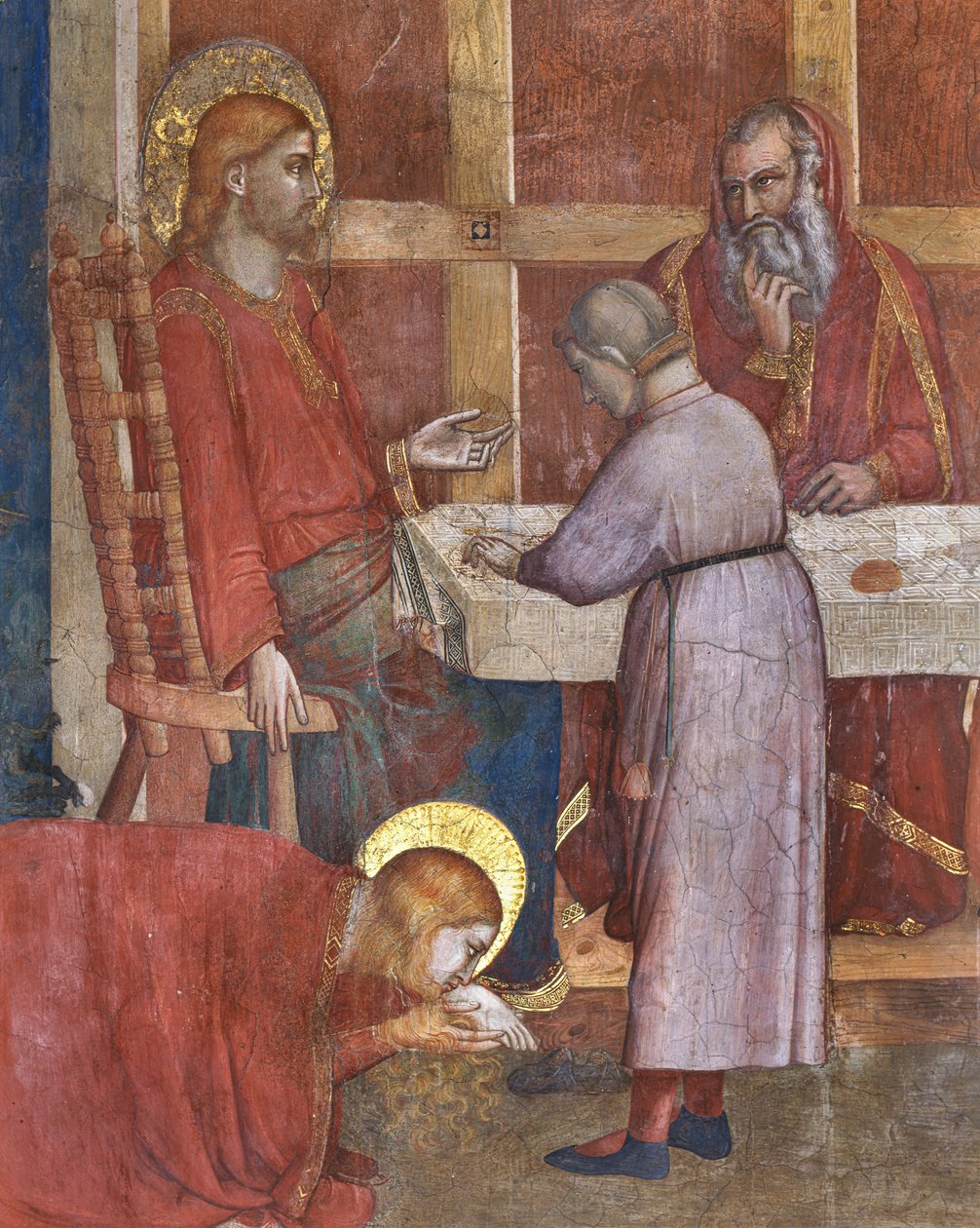 Kaplica Magdaleny, ściana zachodnia: Sceny z życia Magdaleny, Wieczerza w domu faryzeusza. Szczegół autorstwa Giotto (c.1266 1337)