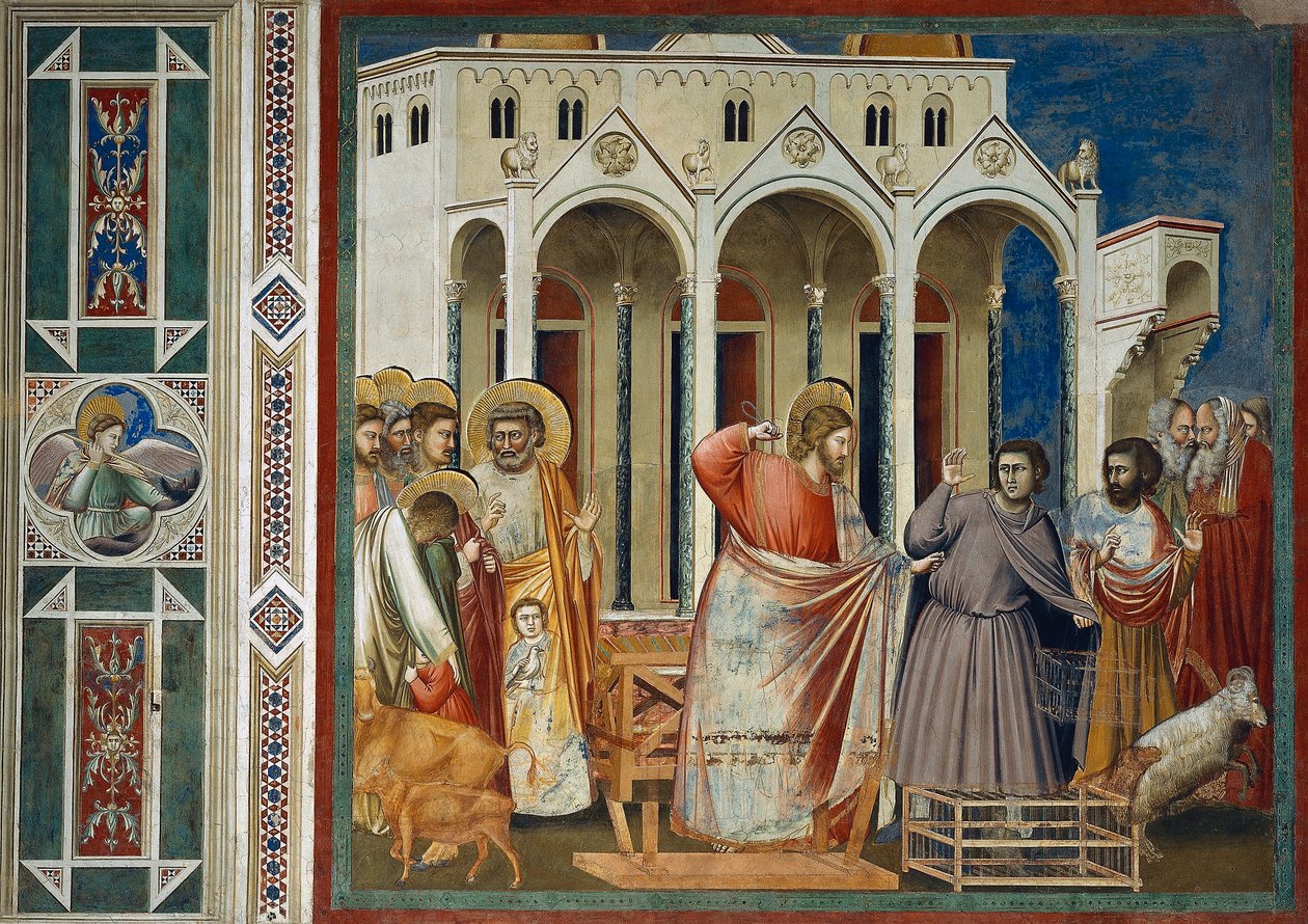 Wypędzenie kupców ze świątyni, fragment życia i męki Chrystusa, autorstwa Giotto autorstwa Giotto (c.1266 1337)