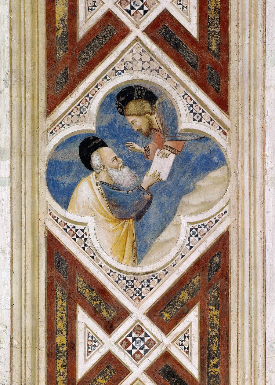 Bóg nakazuje Ezechielowi zjeść zwój, a następnie przekazać jego zawartość ludowi Izraela, Fragment fresków, Giotto autorstwa Giotto (c.1266 1337)