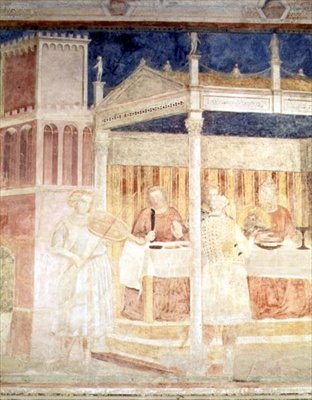 Uczta Heroda, fragment skrzypka, z kaplicy Peruzzi (fresk) (detal z 63332) autorstwa Giotto (c.1266 1337)