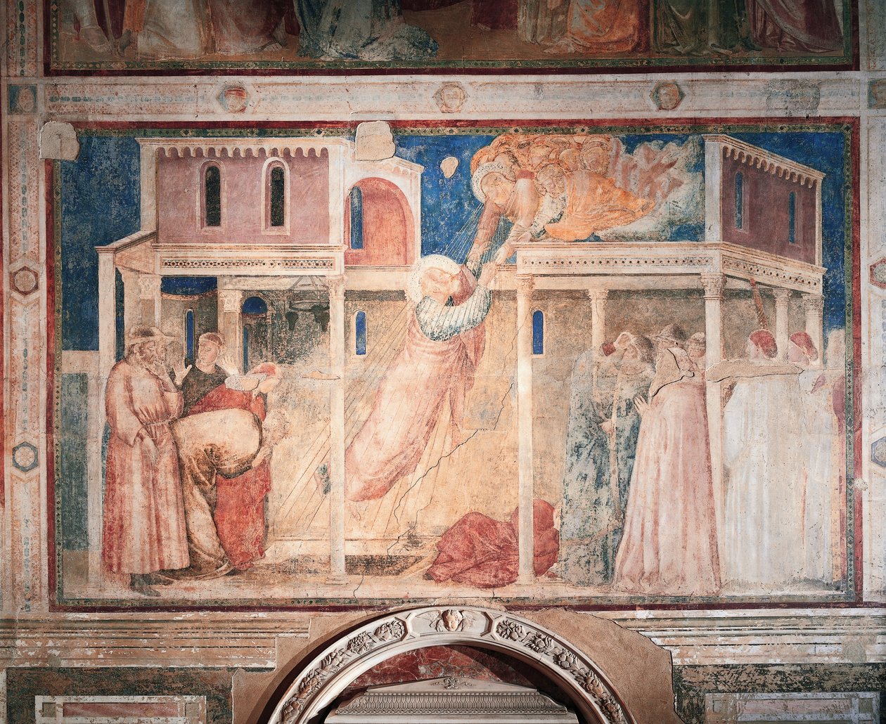 Włochy, Florencja, Bazylika Świętego Krzyża, Kaplica Peruzzi, Opowieści Jana Ewangelisty: porwanie, Giotto (1267-1337), fresk, Szczegół autorstwa Giotto (c.1266 1337)