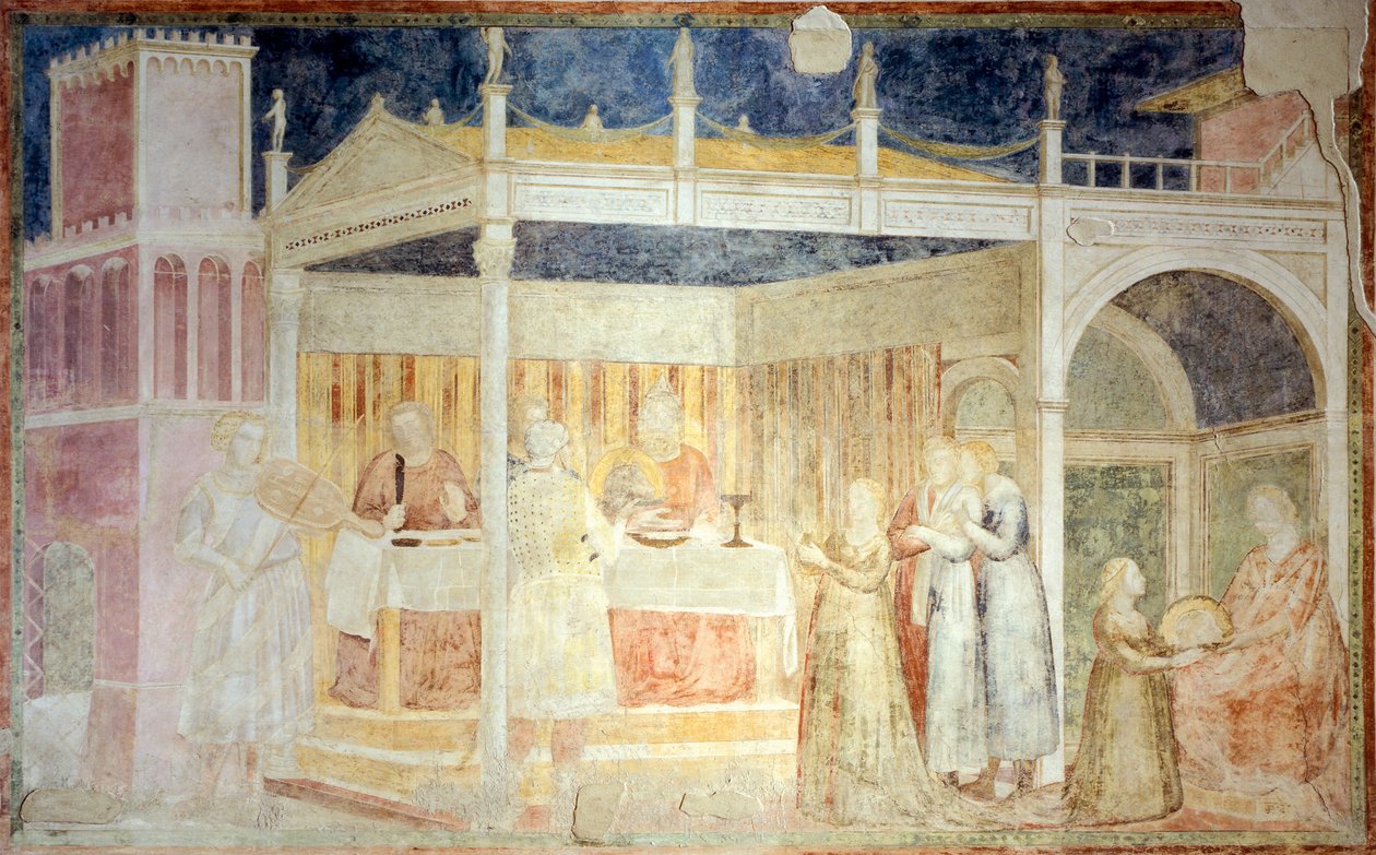 Włochy, Florencja, bazylika Santa Croce, kaplica Peruzzi, święto Heroda, fragment Opowieści św. Jana Chrzciciela autorstwa Giotto (c.1266 1337)