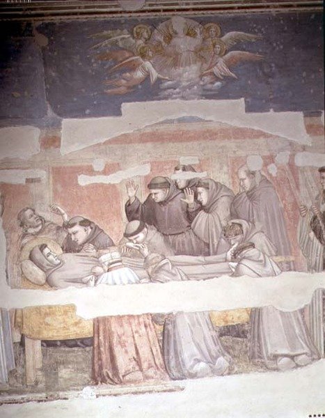 Śmierć św. Franciszka, szczegóły dotyczące łoża, z kaplicy Bardi (fresk) (zob. także 63380, 63329, 99676) autorstwa Giotto (c.1266 1337)