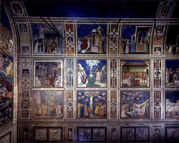 Widok na ścianę północną przedstawiającą sceny z Życia Matki Boskiej i Życia Chrystusa, ok.1305 (fresk) autorstwa Giotto (c.1266 1337)