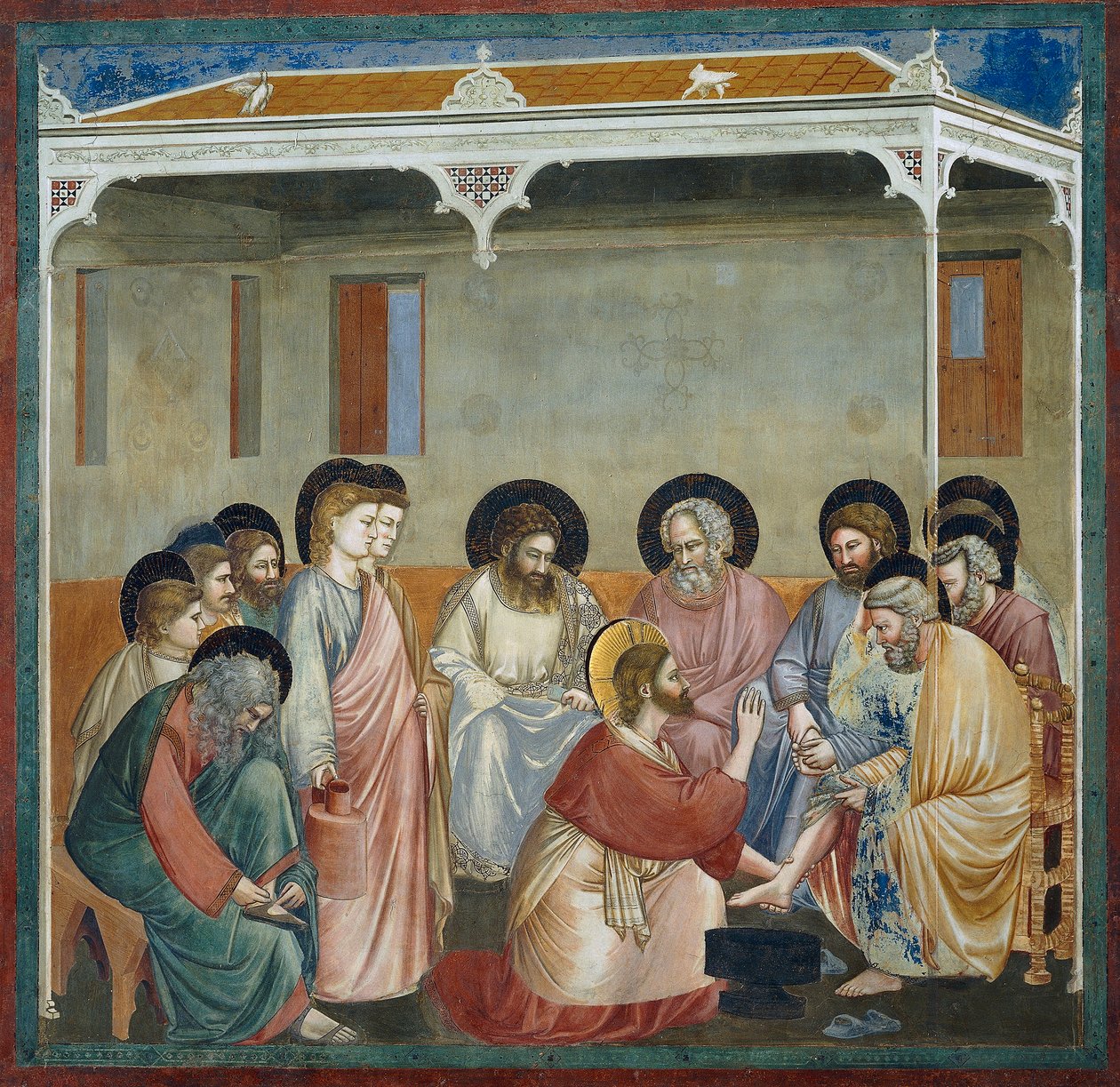 Umycie nóg, fragment z życia i męki Chrystusa, autorstwa Giotto autorstwa Giotto (c.1266 1337)