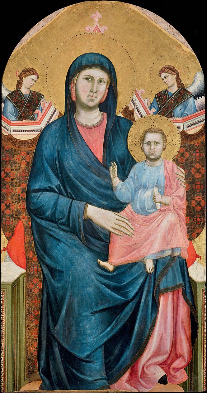 Madonna z Dzieciątkiem na tronie z dwoma aniołami – Giotto di Bondone (1266-1377). Tempera na desce, ok. 1288, Muzeum Diecezjalne Santo Stefano we Florencji autorstwa Giotto (c.1266 1337)