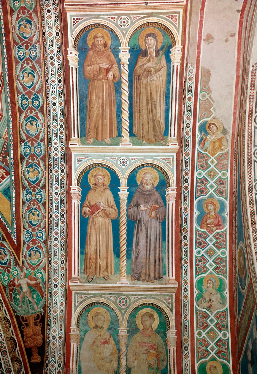 Reprezentacja świętych Franciszka z Asyżu, św. Klary, św. Benedykta i św. Antoniego z Padwy (fresk autorstwa Giotto (c.1266 1337)