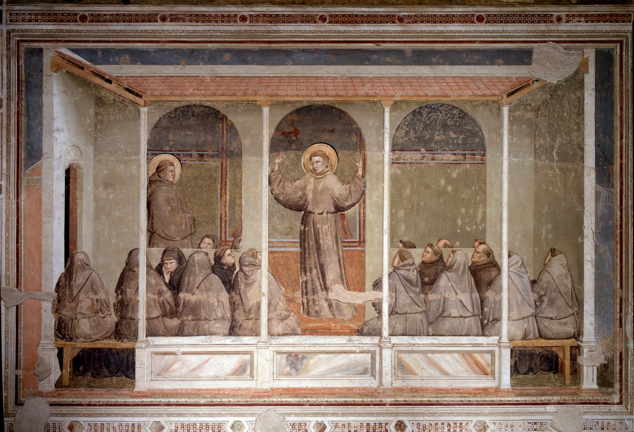 Św. Franciszek pojawia się na kapitule w Arles podczas predykacji św. Antoniego z Padwy (Fresco autorstwa Giotto (c.1266 1337)