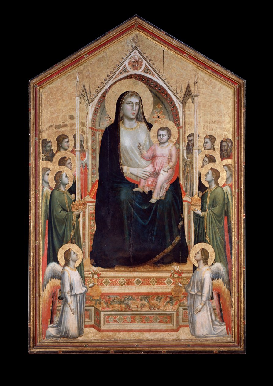 Dziewica w majestacie, otoczona świętymi (tempera na drewnie, ok. 1310) autorstwa Giotto (c.1266 1337)