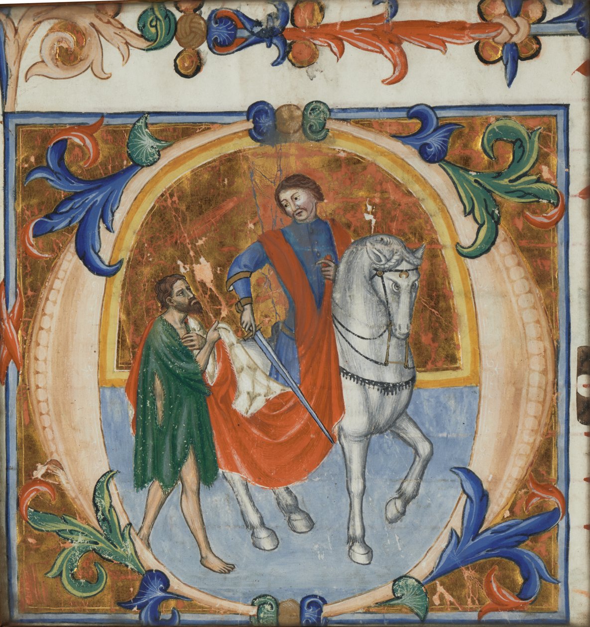 Podświetlana miniatura św. Marcina rozdzielającego płaszcz (z wielkiej księgi chóralnej) autorstwa Giotto di Bondone (school of)
