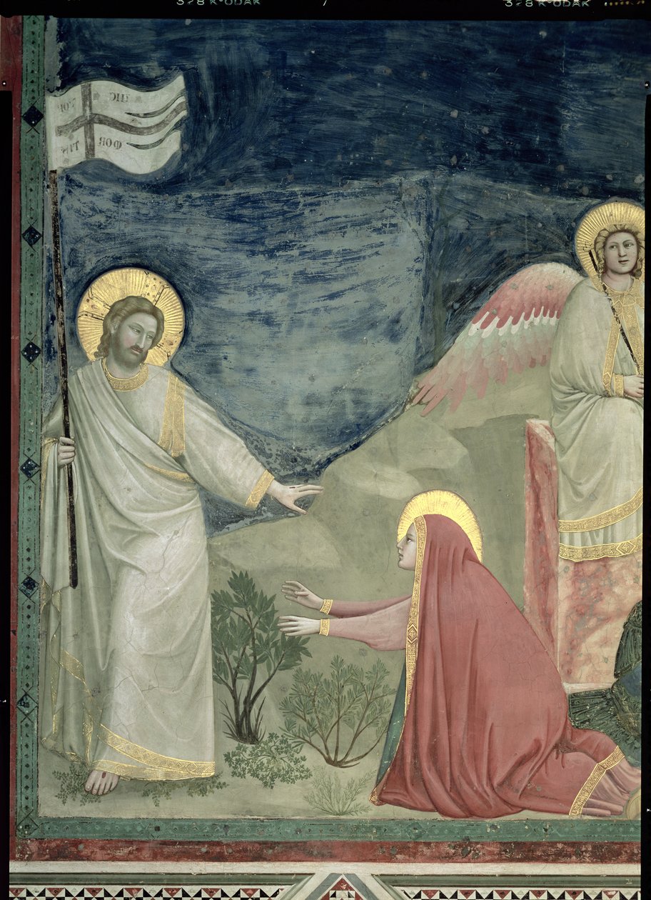 Noli me Tangere, fragment Chrystusa i Marii Magdaleny, ok.1305 autorstwa Giotto di Bondone