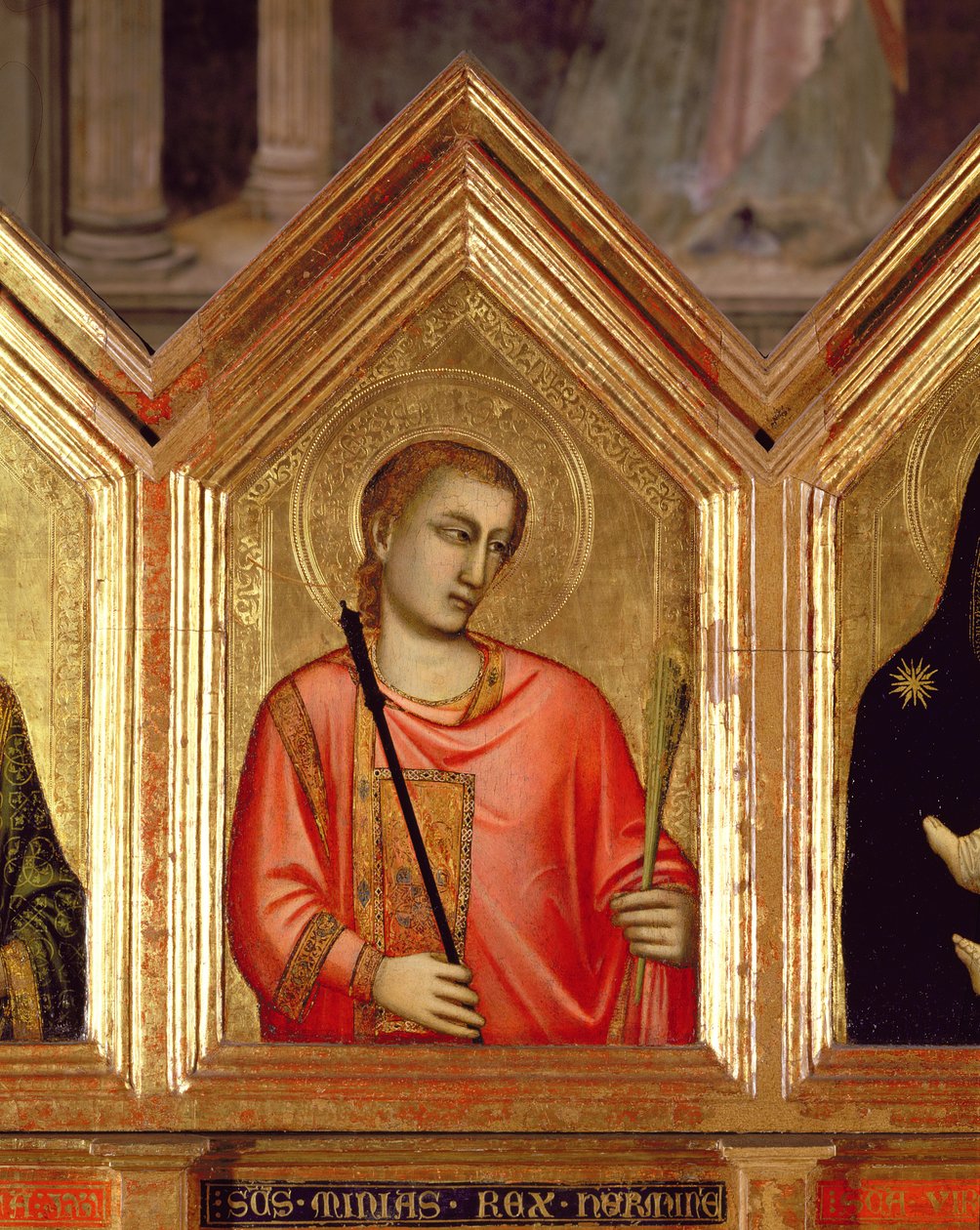 Święty z poliptyku św. Reparaty, detal z płyty 66557 patrz także 66558-66568 autorstwa Giotto di Bondone