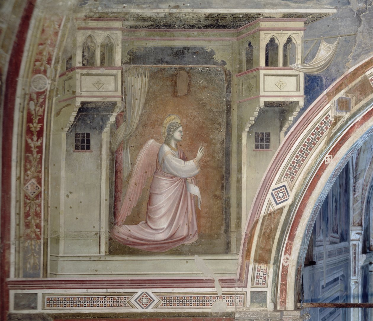 Zwiastowanie, fragment Anioła Gabriela, z lunety nad ołtarzem, fresk ok.1305 autorstwa Giotto di Bondone