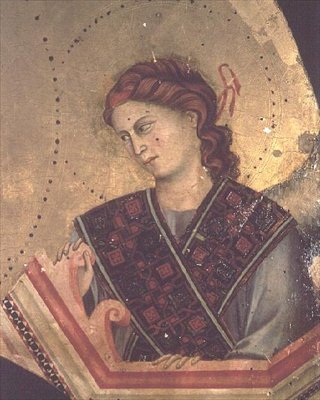 Anioł z Madonny z Dzieciątkiem na tronie (detal 66535) (patrz także 66536, 66537 i 66539) (ołtarz) autorstwa Giotto di Bondone