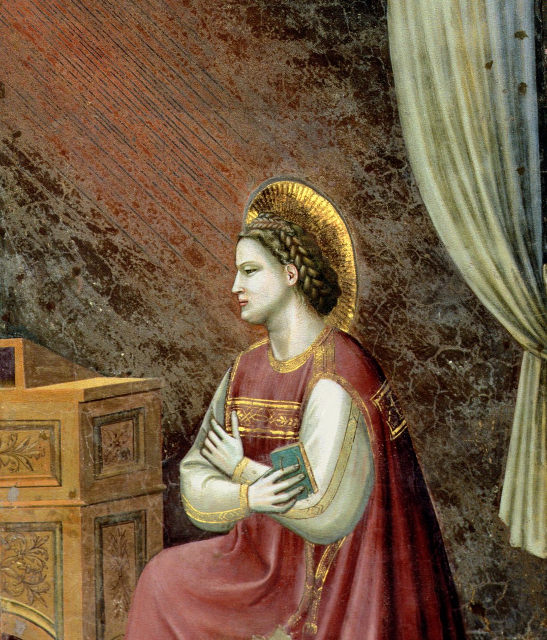 Zwiastowanie, fragment klęczącej Dziewicy, z lunety nad ołtarzem, ok. 1305 (detal z 97840) autorstwa Giotto di Bondone